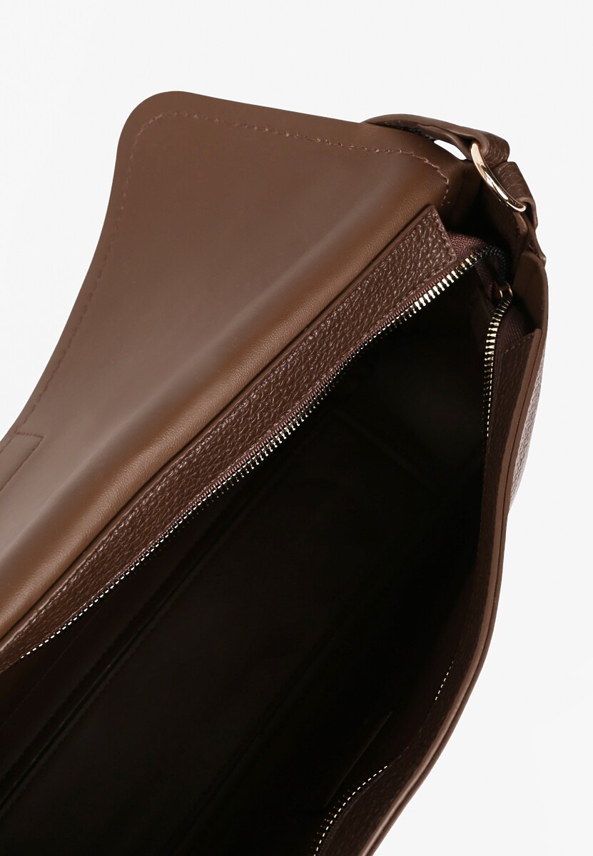 Brązowa Torebka Prostokątna na Ramię Ozdobiona Metaliczną Aplikacją Aderrive
