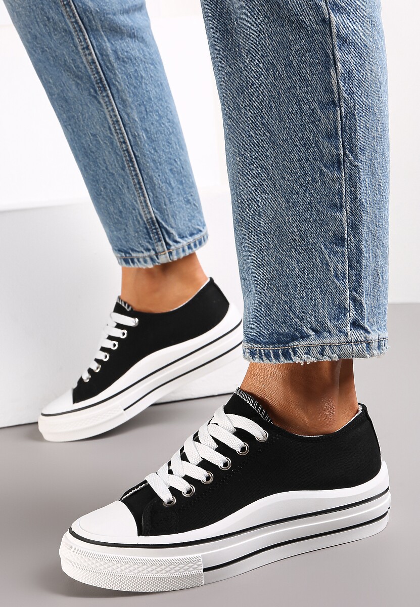 Czarne Sznurowane Trampki przed Kostkę Monserie