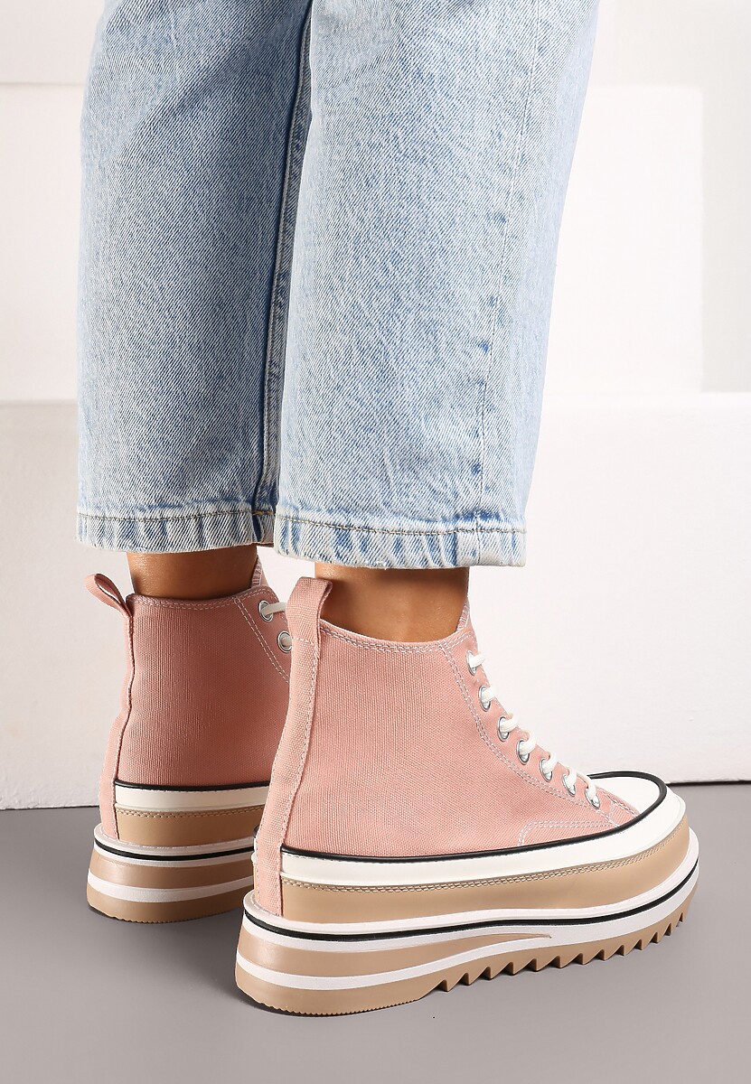 Różowe Trampki na Wysokiej Platformie z Cholewką za Kostkę Anlitela