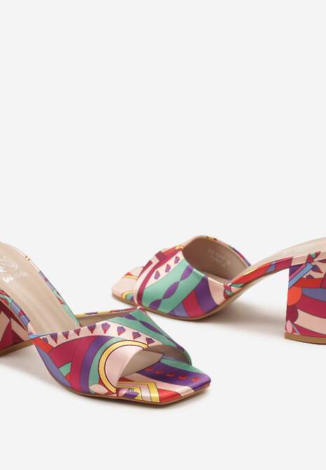 Fioletowe Wsuwane Klapki z Ekoskóry na Obcasie Słupkowym Kaviana