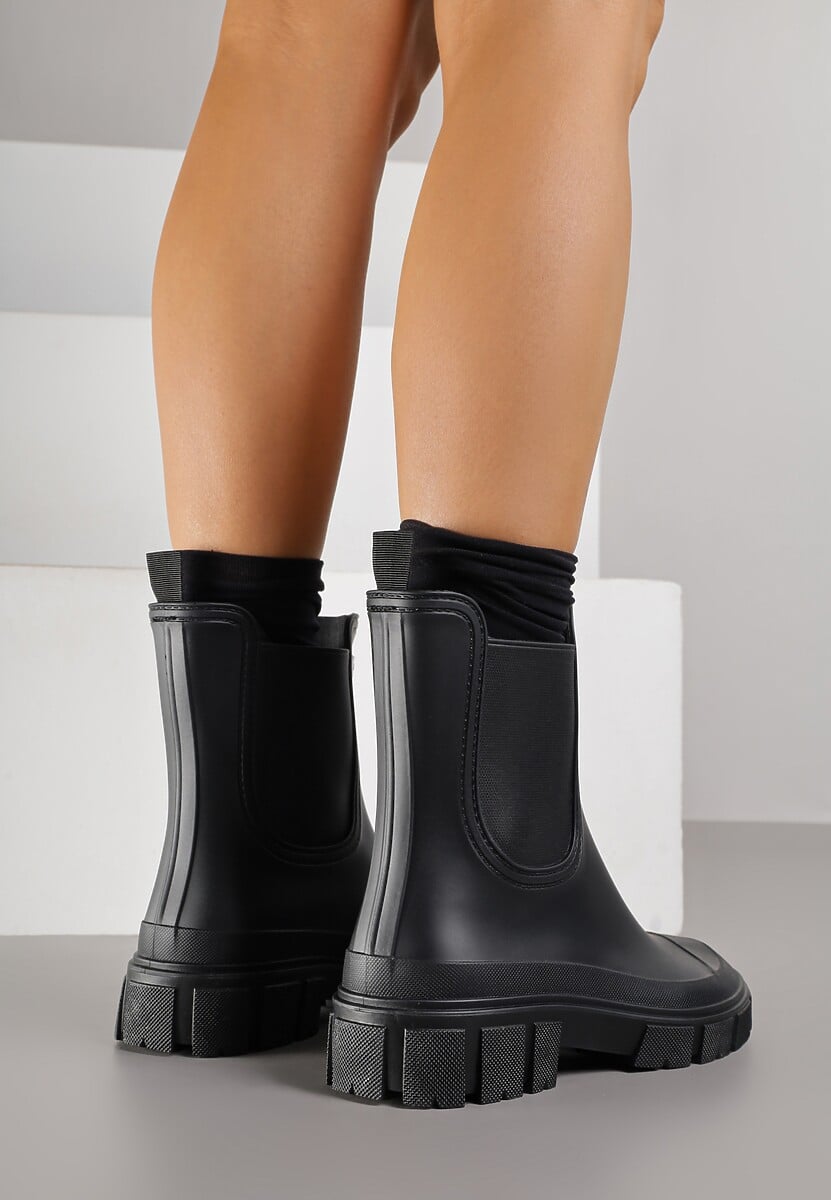 Czarne Kalosze z Elastycznymi Panelami i Detalem z Napisem Delaena