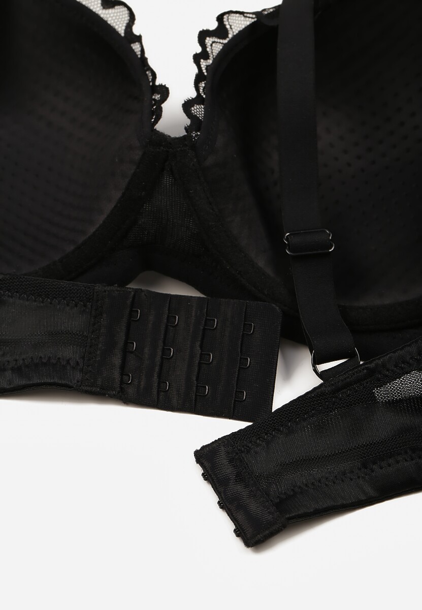 Czarny Biustonosz Ozdobiony Koronką i Kokardkami Sellene