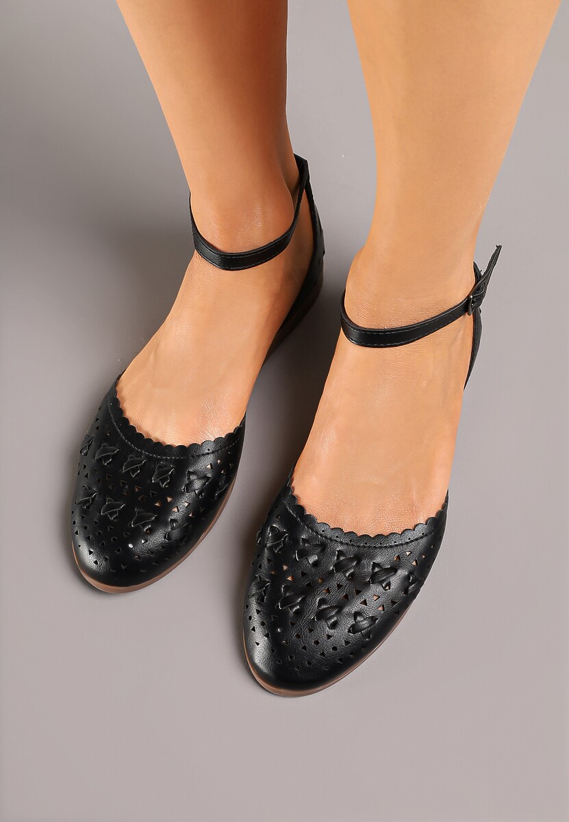 Czarne Ażurowe Sandały z Paskiem z Klamerką przy Kostce Zarilune