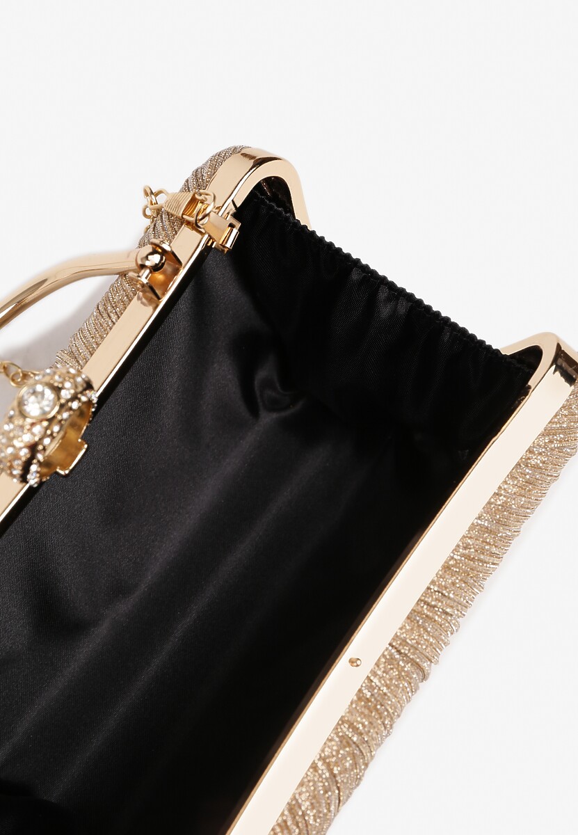 Złota Torebka Kopertówka z Motywem Cyrkonii Fesolane