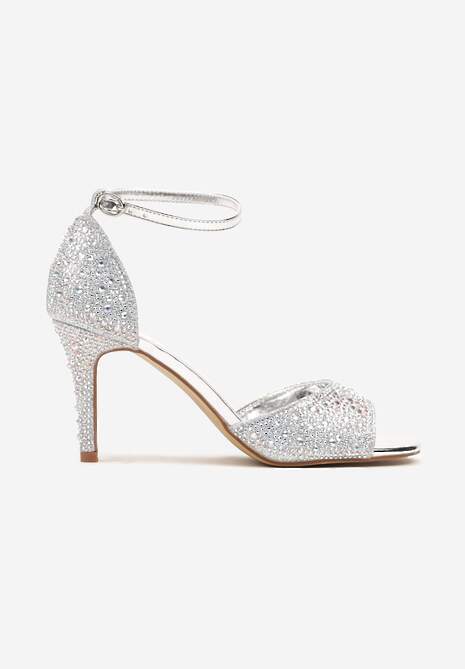 Srebrne Sandały na Szpilce Ozdobione Cyrkoniami Nialuna