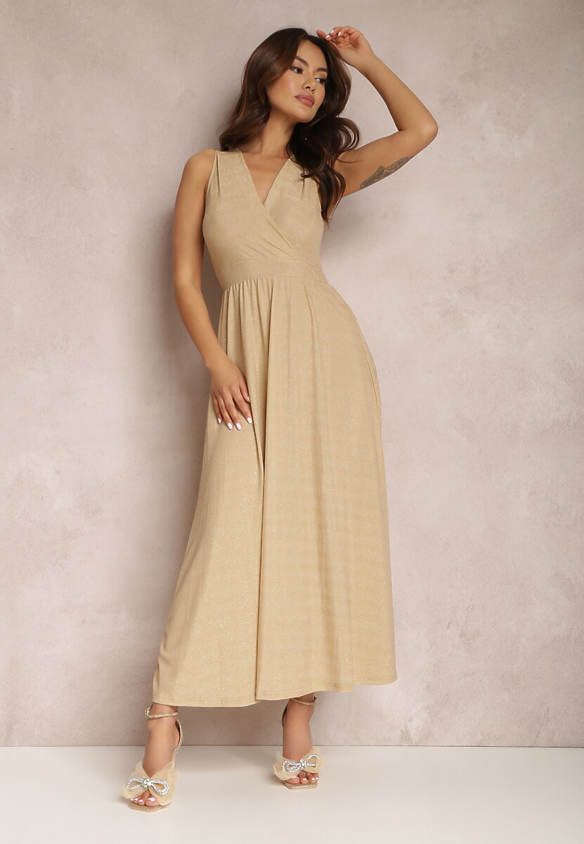 Beżowo-Złota Sukienka Sematea