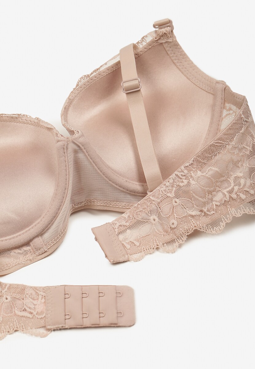 Jasnoróżowy Biustonosz Push Up Ozdobiony Koronką Temirenna