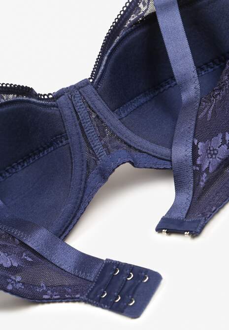 Granatowy Biustonosz z Koronki Full Cup z Regulowanymi Ramiączkami Dimela