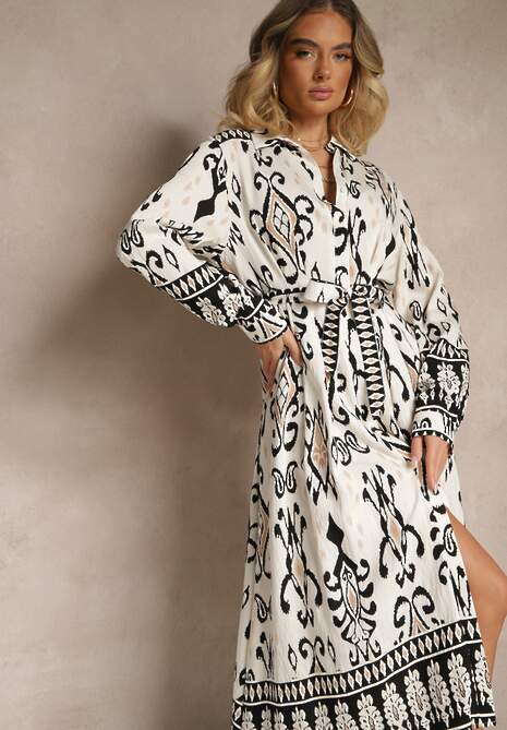 Czarna Koszulowa Sukienka z Wiskozy Ozdobiona Paskiem Divaneia