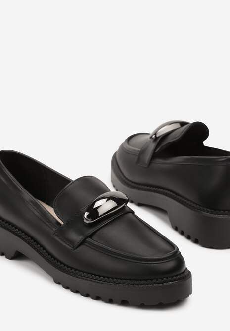 Czarne Mokasyny Vices z Wkładką ze Skóry Naturalnej z Metaliczną Aplikacją Fergia