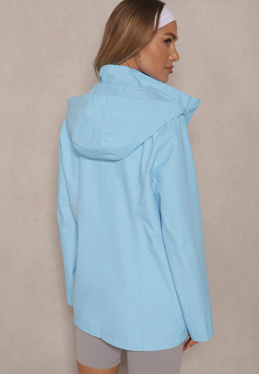 Jasnoniebieska Kurtka w Stylu Wiatrówki z Odpinanym Kapturem Ndivena