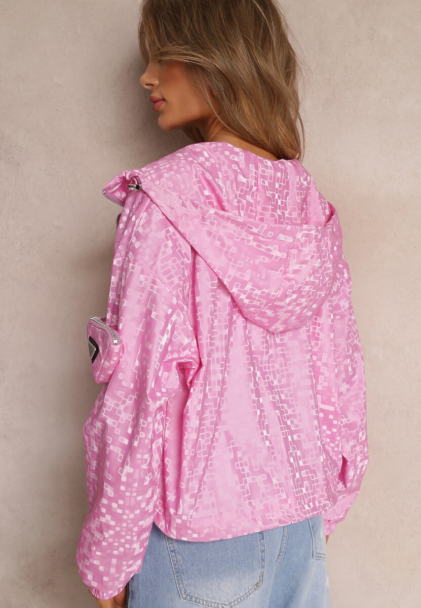 Różowa Kurtka z Zasuwaną Kieszonką na Rękawie i Nieodpinanym Kapturem Evarria