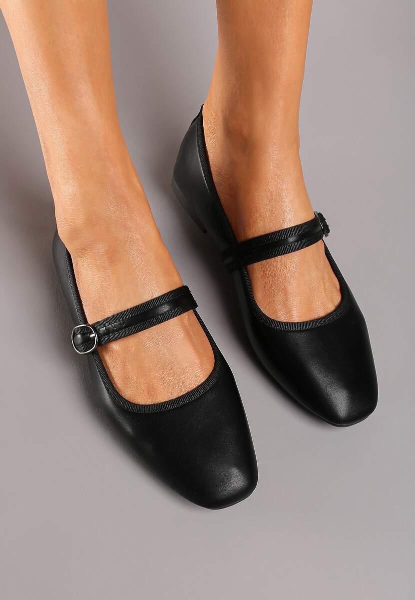 Czarne Balerinki z Kwadratowym Noskiem i Zapięciem na Sprzączkę Rilanora