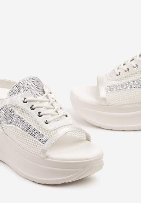 Białe Sandały na Platformie w Stylu Sneakersów Peep Toe Sorezia