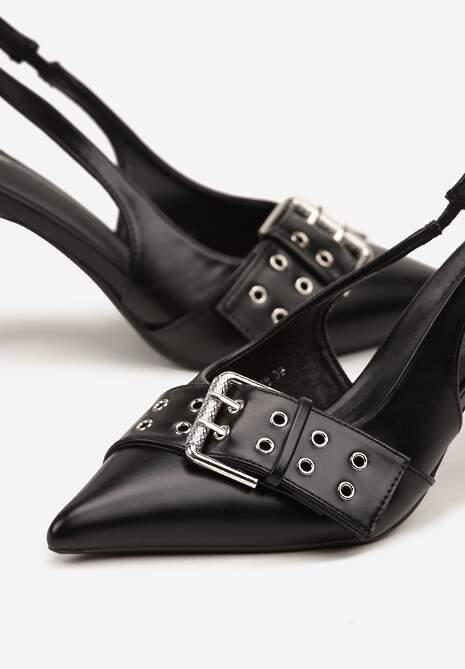 Czarne Sandały na Szpilce Vices Ozdobione Klamrą Kolitea