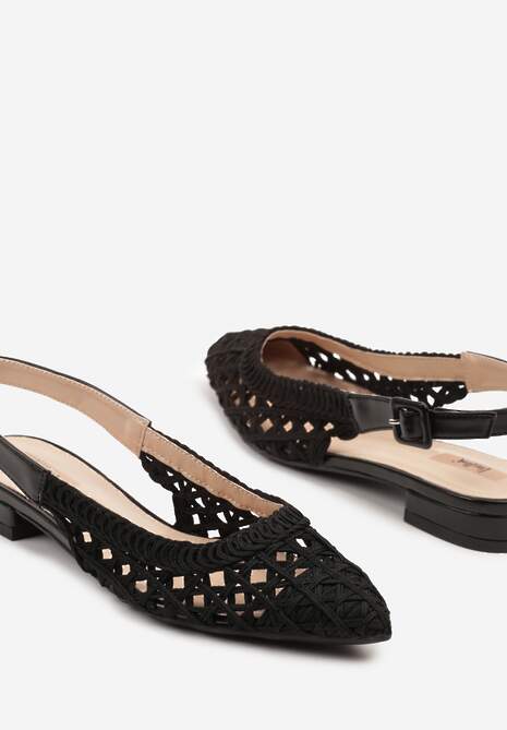 Czarne Sandały Plecionkowe ze Sprzączką Welirene