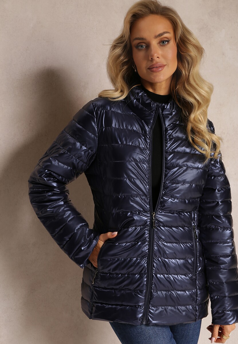 Granatowa Pikowana Kurtka Zasuwana Blaia