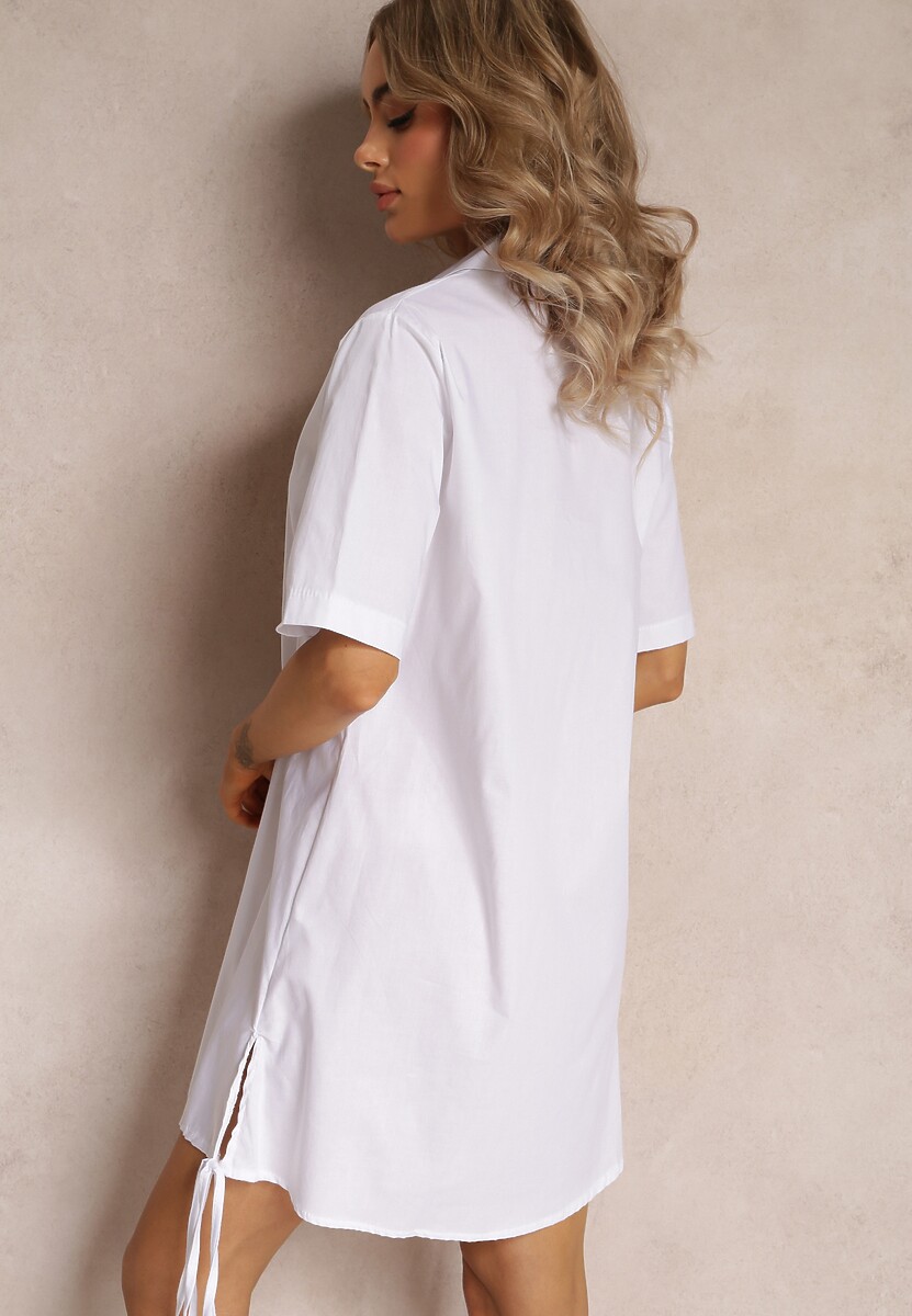 Biała Pudełkowa Sukienka z Ozdobnym Wiązaniem Barbitt