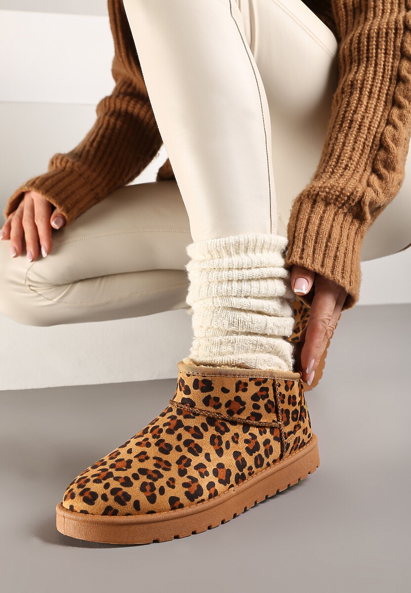 Brązowe Śniegowce Ozdobione Wzorek w Panterkę Antelaia