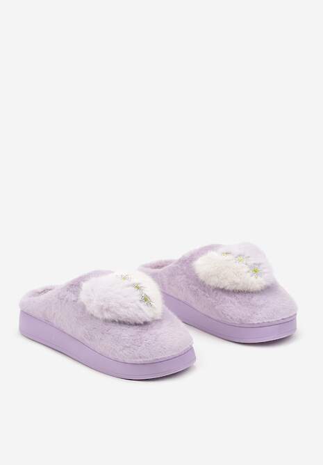 Jasnofioletowe Kapcie na Platformie Ozdobione Cyrkoniami i Serduszkiem Laonaya