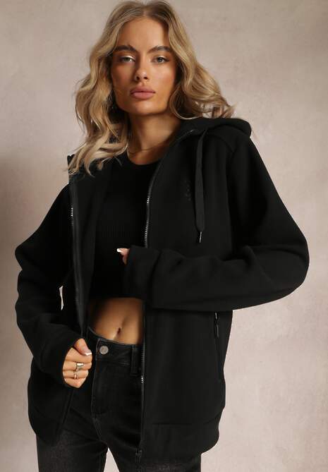 Czarna Sportowa Bluza Zapinana na Suwak z Haftowanym Napisem Kelso