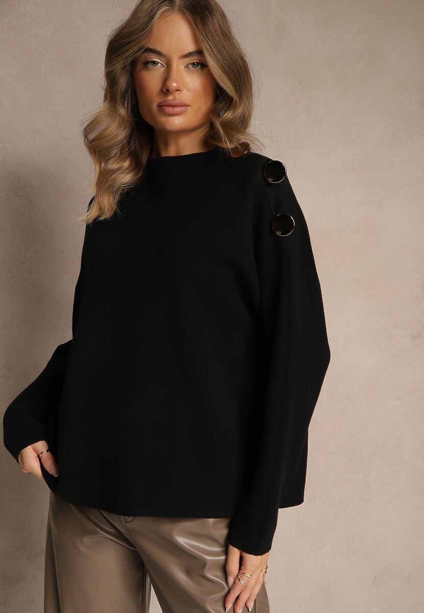 Bordowy Sweter z Metalicznymi Guzikami na Ramieniu Ederlia