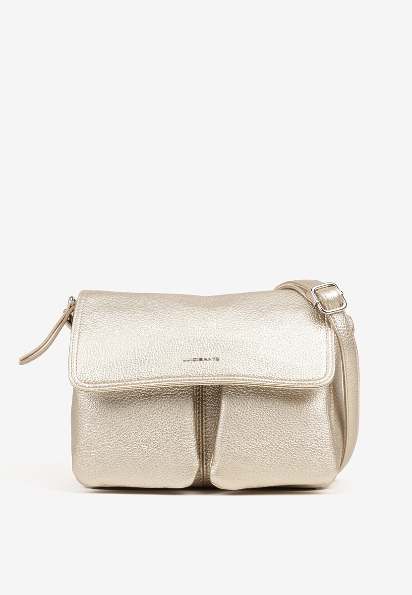 Złota Prostokątna Torebka Typu Listonoszka z Klapą Savireone