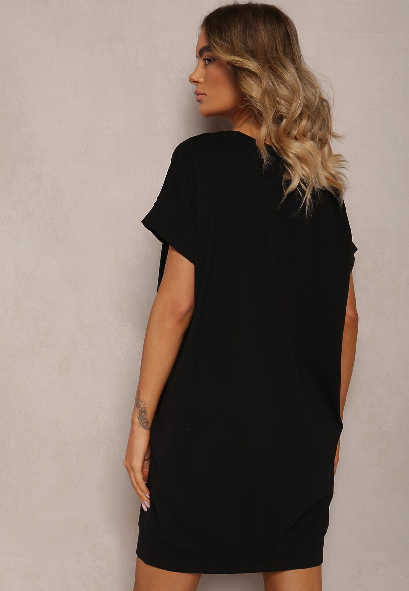 Czarna T-shirtowa Sukienka Pudełkowa z Elastycznej Bawełny Ellensa