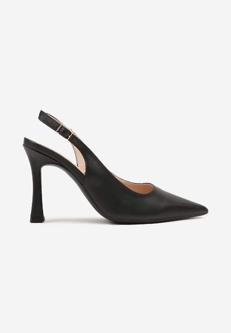 Czarne Sandały na Obcasie Typu Slingback Dolandra