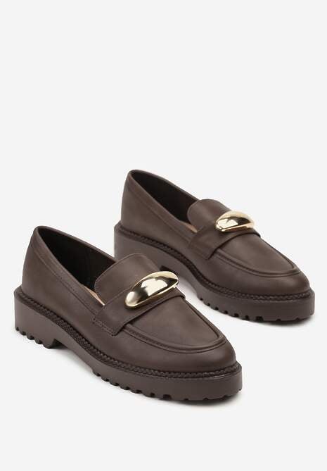 Brązowe Mokasyny Vices z Wkładką ze Skóry Naturalnej z Metaliczną Aplikacją Fergia