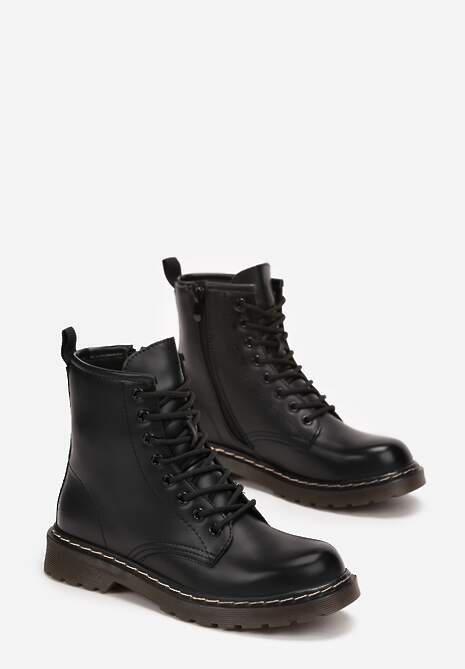 Czarne Botki Workery na Grubej Podeszwie Inroca