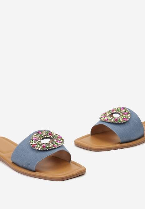 Niebieskie Klapki Ozdobione Okrągłą Blaszką z Kolorowymi Cyrkoniami Sidraka