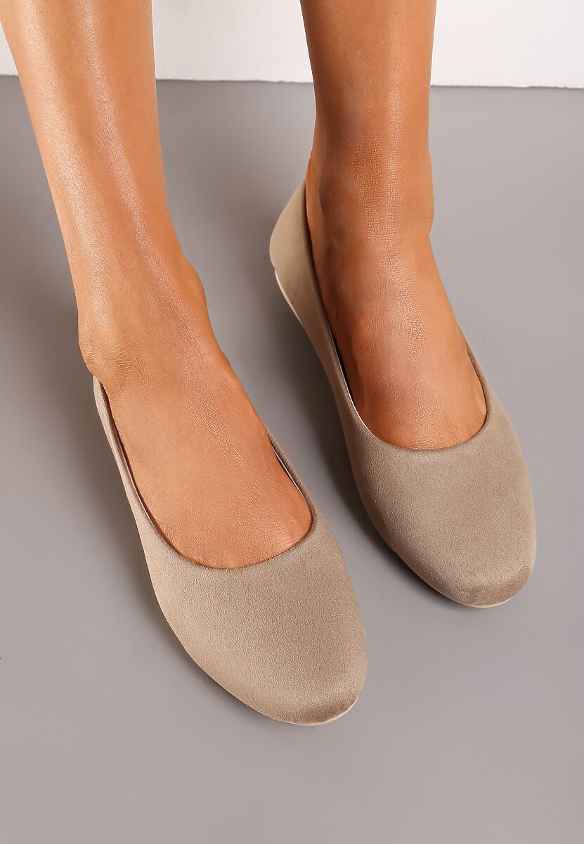 Niebieskie Klasyczne Balerinki z Ekozamszu z Okrągłym Noskiem Harneli