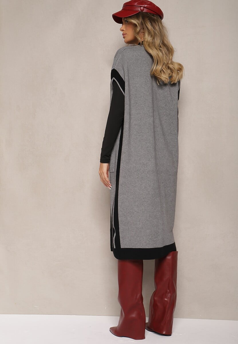 Szara Niezapinana Kamizelka z Wiskozą i Wsuwanymi Kieszeniami Tiarise