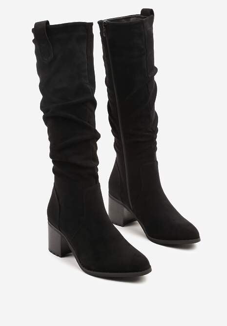 Czarne Kozaki na Klasycznym Słupku z Imitacji Zamszu Misokse