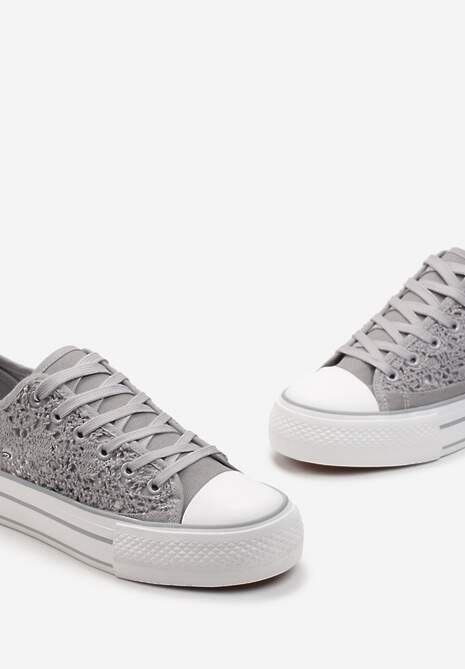 Szare Trampki Przed Kostkę z Ażurową Cholewką Shiliarre