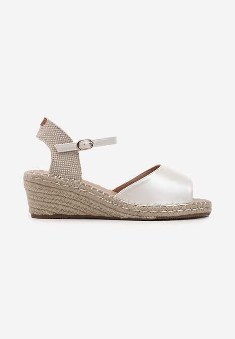 Białe Sandały na Koturnie z Wkładką z Ekoskóry Ozdobione Plecionką z Juty Notesa