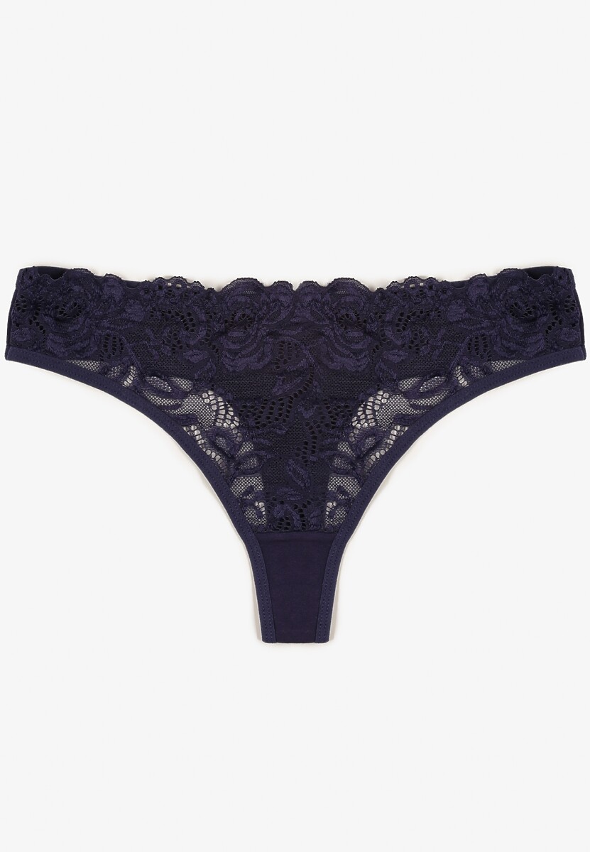 Granatowe Bawełniane Majtki Stringi z Koronką Ilwedana