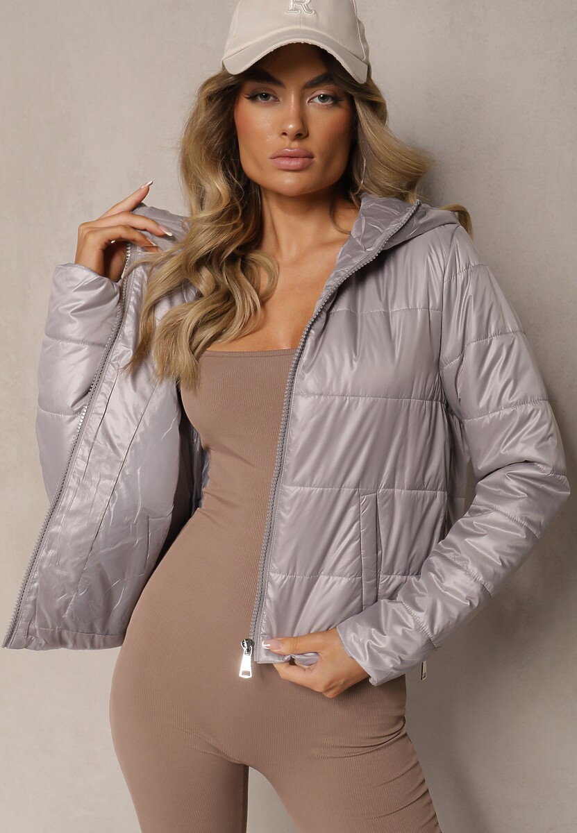 Beżowa Kurtka Pikowana z Kapturem Terionne