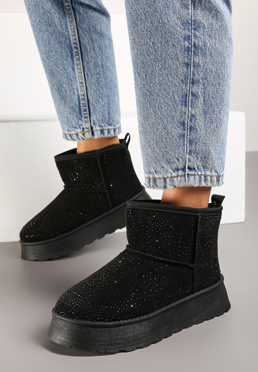 Czarne Płaskie Śniegowce z Ociepleniem Cyrkoniami i Przeszyciami Tamivea