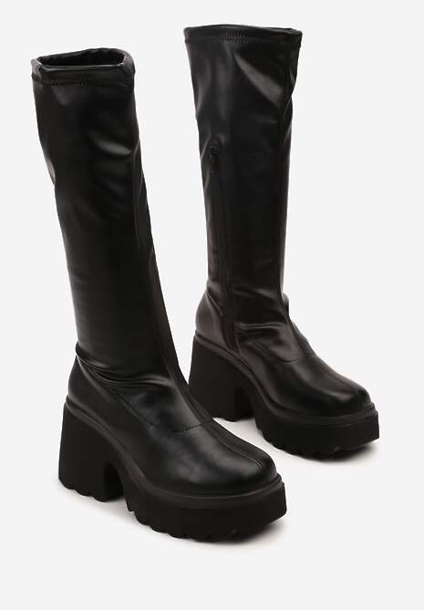 Czarne Kozaki Vices w Stylu Grunge z Dopasowaną Cholewką Platformą i Słupkiem Falemira