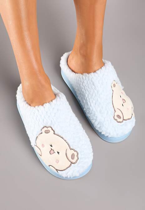 Jasnoniebieskie Kapcie na Platformie Ozdobione Haftowanym Motywem Laorisia