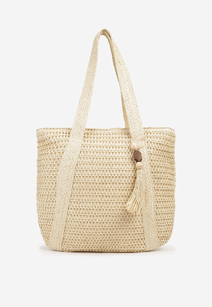 Beżowa Torebka z Plecionki z Dwiema Rączkami Banestra