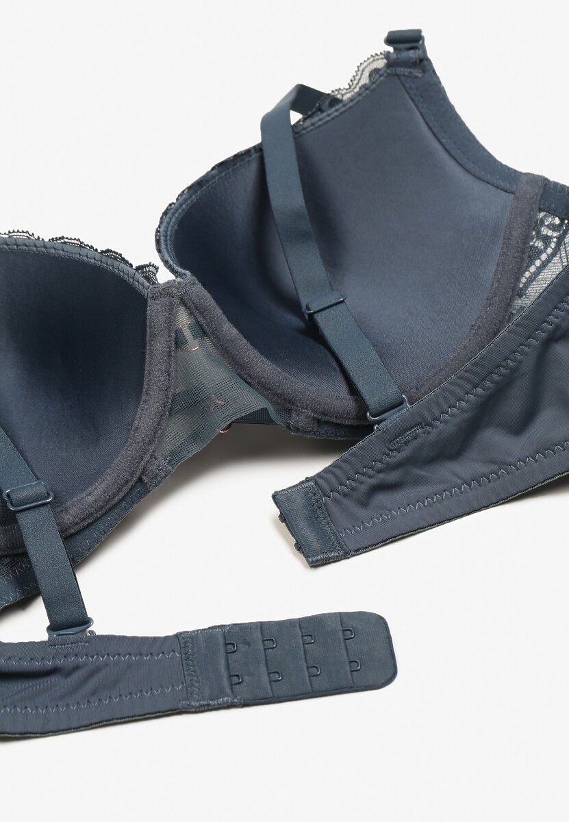 Granatowy Elegancki Biustonosz Miseczka C z Koronką i Zapięciem na Haftki Mairiel