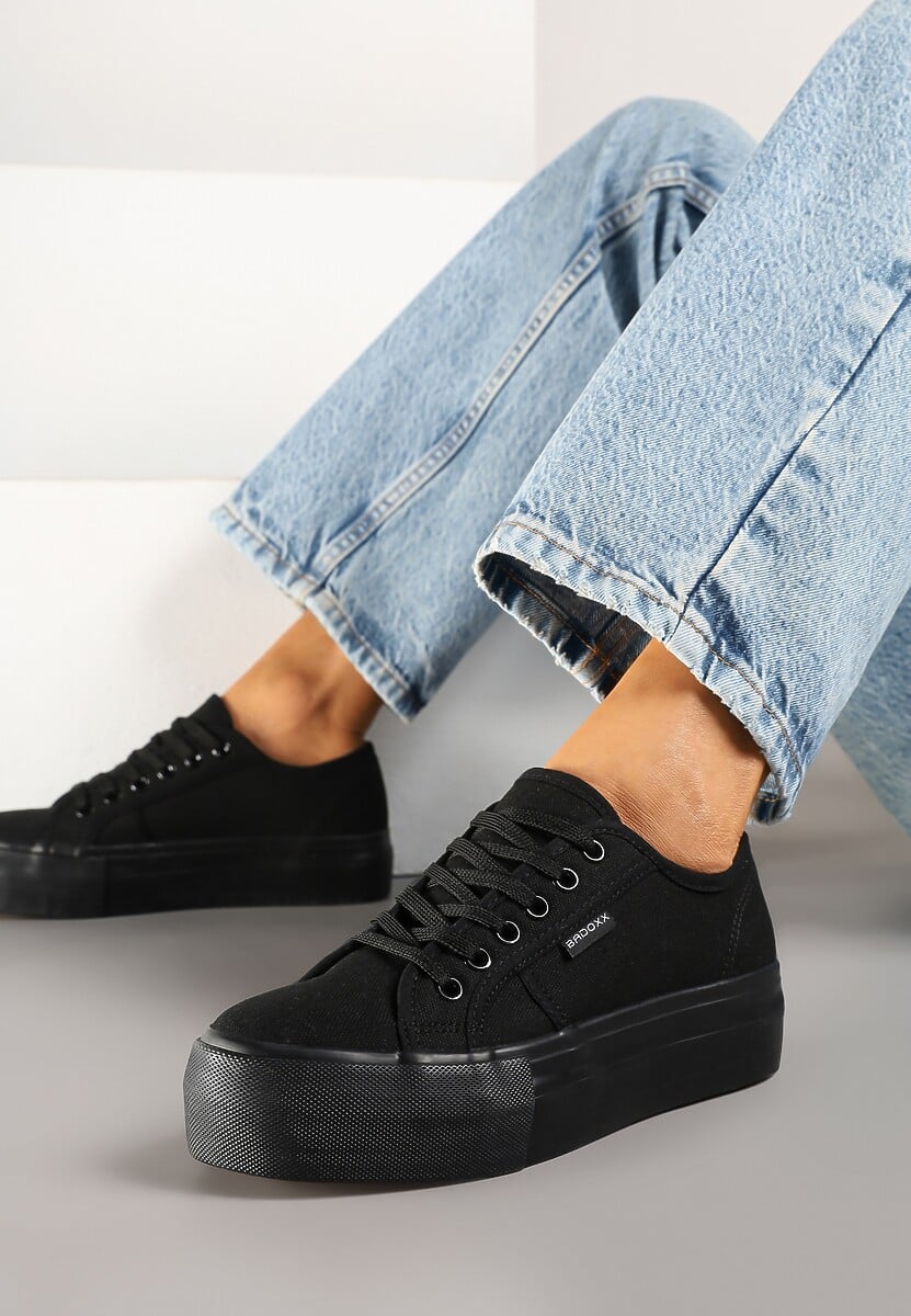 Czarne Basicowe Trampki na Platformie Mailiselle