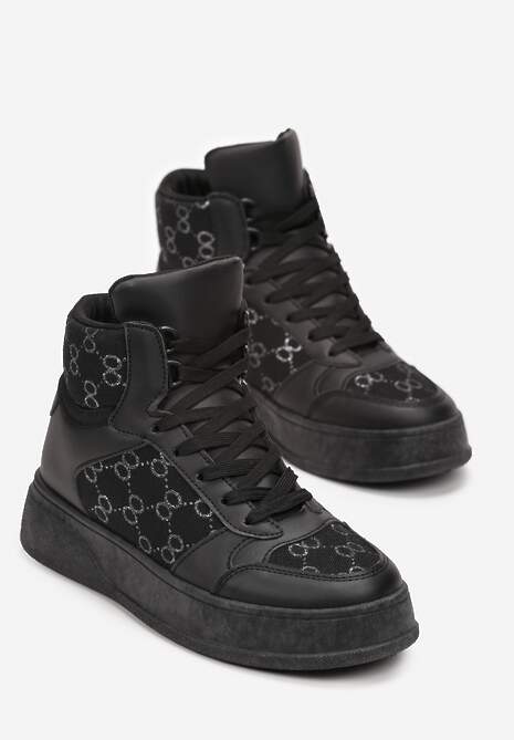 Czarne Sneakersy na Grubej Podeszwie za Kostkę Melainthe