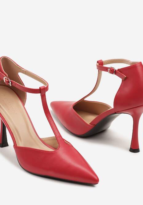 Czerwone Szpilki z Pionowym Paseczkiem Isorela