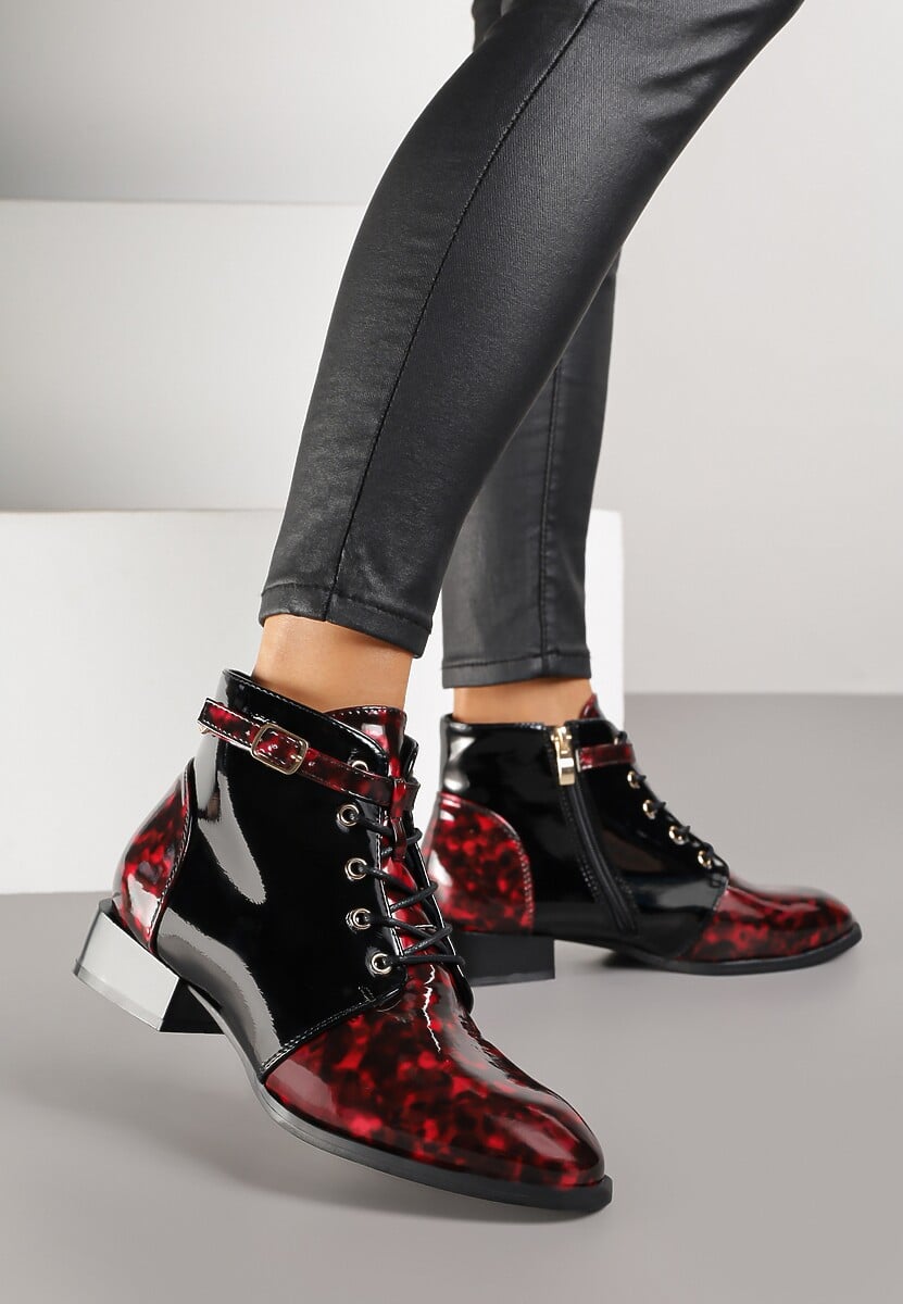 Czarno-Czerwone Botki Vices ze Sprzączką Gelrina