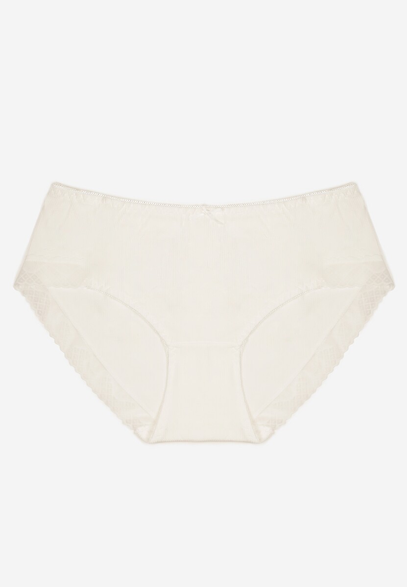 Beżowe Bawełniane Majtki o Kroju Fig z Kokardką i Koronką Tamiseth