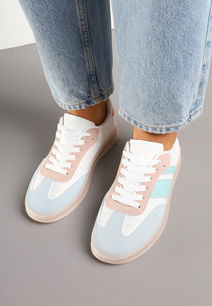 Biało-Niebieskie Sneakersy Tenisówki Ozdobione Paskami Amodira